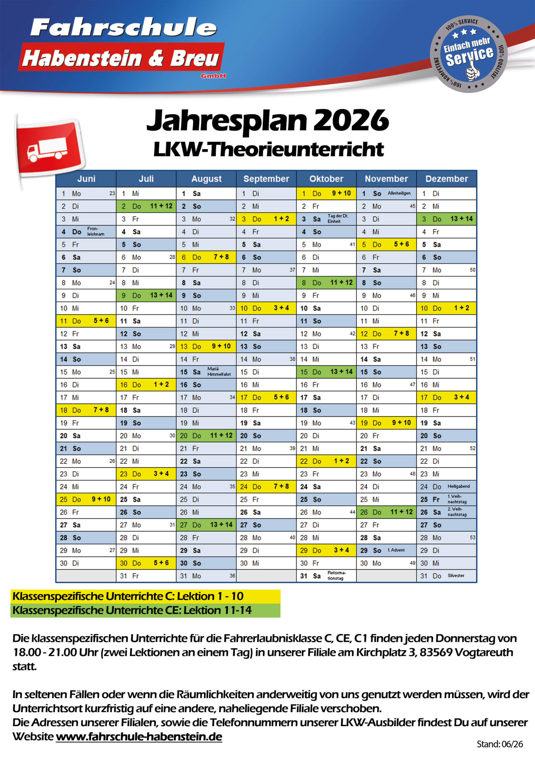 LKW-Jahresplan 2026 ab Juni